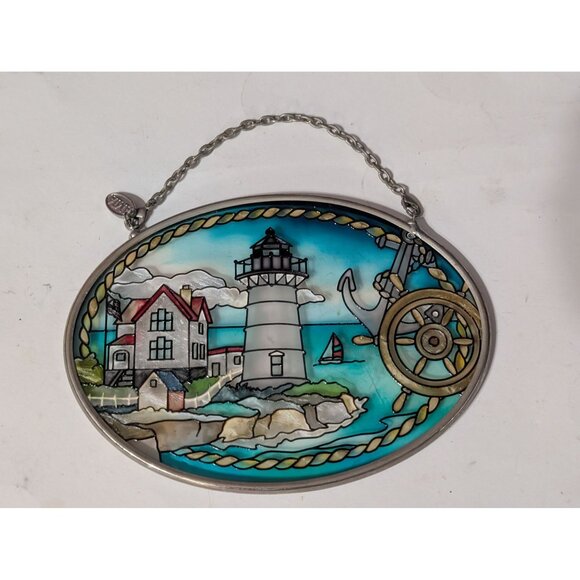 Lighthouse Glass Suncatcher AMIA 4.5 in Nautical Beach Decor - Picture 1 of 3